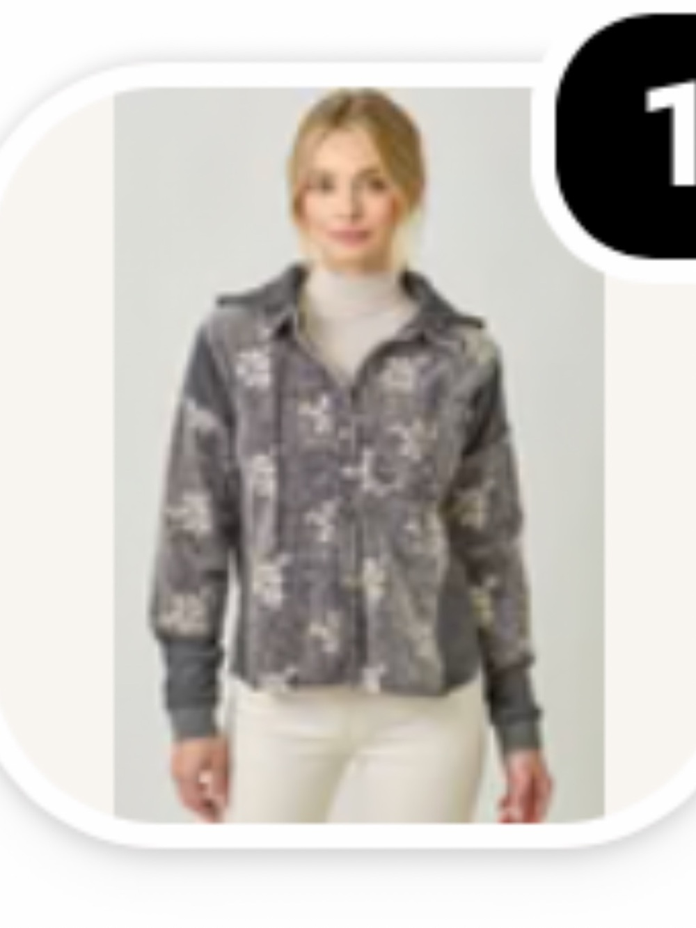 Blue Gray Floral Hooded Corduroy Shacket - Picture 9 of 9